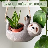 Aipogooin Sloth Hanging Planters Pots Indoor For Succulent Cactus Outdoor Ceramic Cute Flower Pot Holder Gardening Gifts For Wom