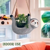 Aipogooin Sloth Hanging Planters Pots Indoor For Succulent Cactus Outdoor Ceramic Cute Flower Pot Holder Gardening Gifts For Wom