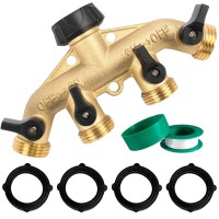 Hourleey Brass 4 Way Heavy Duty Garden Hose Splitter Water Hose Splitter For 34 Hose Connector Hose Faucet Splitter Hose Sp