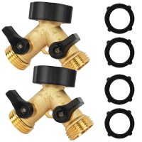 Hourleey 2 Pack Brass Garden Hose Splitter 2 Way 34 Inch Hose Connector Tap Splitter Hose Y Splitter Hose Spigot Adapter 2 V