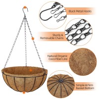 Zeedix 2Packs 14In Metal Hanging Planter Basket With Coconut Coir Liner Coconut Coir Liner With Black Chain For Porch Pots Hang