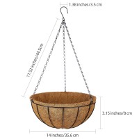 Zeedix 2Packs 14In Metal Hanging Planter Basket With Coconut Coir Liner Coconut Coir Liner With Black Chain For Porch Pots Hang