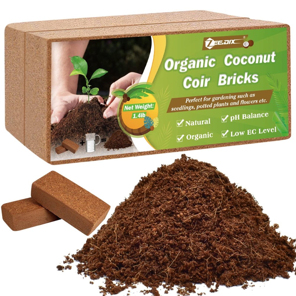 Zeedix 2 Pcs Premium Coconut Coir Compressed 100 Organic Coco Coir Brick With Low Ec And Ph Balance For Plants Gardening Herbs