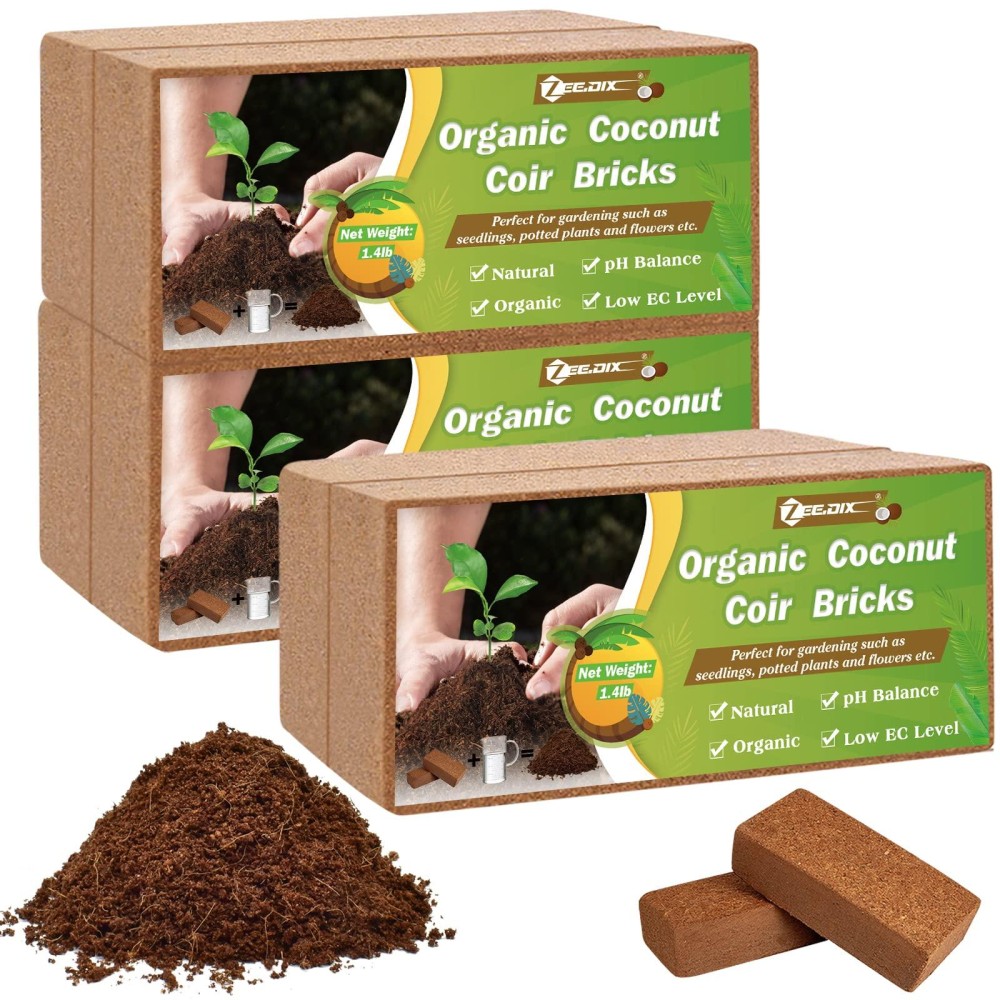 Zeedix 6 Pcs Premium Coconut Coir Compressed Coco Coir 100 Organic Coco Coir Brick Coconut Coir Bricks With Low Ec And Ph Balan