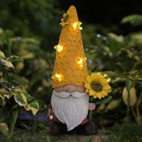 Reyiso 123 Solar Gnomes Garden Statueschristmas Decorgnomes Figurine Sunflower Decor With Solar Bee Lightsoutdoor Garden D