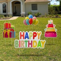 Yard Expressions 4Pc Happy Birthday Yard Signs With Stakes Easy To Install Happy Birthday Yard Sign Large 16 Waterproof Bi