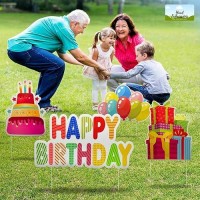 Yard Expressions 4Pc Happy Birthday Yard Signs With Stakes Easy To Install Happy Birthday Yard Sign Large 16 Waterproof Bi