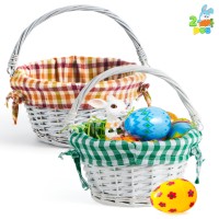 Joyin 2 Pcs Easter Rattan Basket Fruit Storage Serving Woven Wicker Baskets With Handle For Easter Egg Hunting Picnic Gift Pa