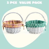 Joyin 2 Pcs Easter Rattan Basket Fruit Storage Serving Woven Wicker Baskets With Handle For Easter Egg Hunting Picnic Gift Pa