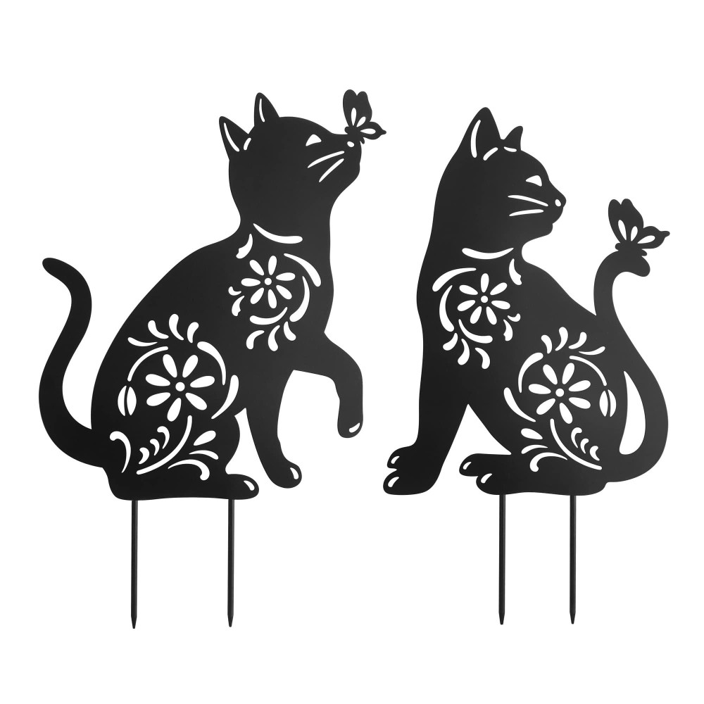 Hokfirm Stake Garden Outdoor Decoration Metal Black Cat Stake Garden Animal Statue Silhouette Pattern Animal Art Lawn Garden S