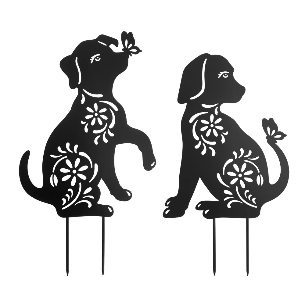 Stake Garden Metal Dog Garden Stakes Yard Decor Art Lawn Outdoor Home Decor Animal Silhouette Statues Set Of 2