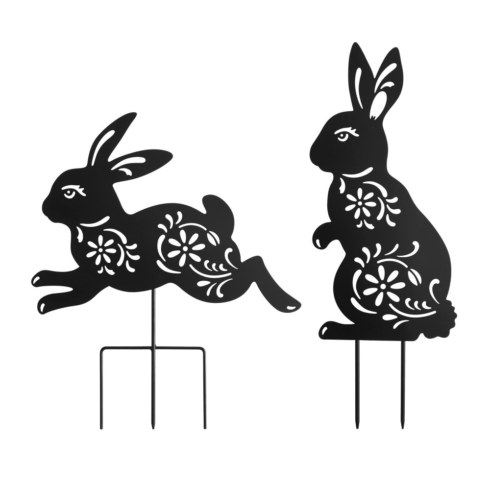 Hokfirm Stake Garden Outdoor Decoration Metal Bunny Stake Garden Animal Statue Silhouette Pattern Animal Art Lawn Garden Silho