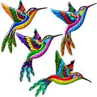 Zyp 4 Pcs Metal Hummingbird Wall Art Decor Metal Colorful Birds 3D Outdoor Sculpture Iron Outdoor Hanging Decor Ornaments Metal