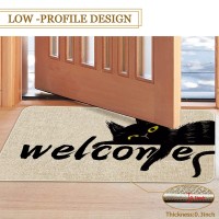 Roszwtit Halloween Cat Front Door Mat 30 X 17 Inch Black Cat Doormat Indoor Outdoor Entrance Linen Floor Rug Halloween Decor Non