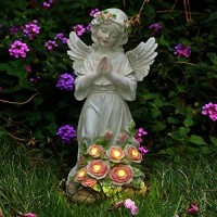 Garden Decor Angel Statue Outdoor Patio Garden Sculptures Statues Solar Yard Decorations Lawn Ornaments Figurines For Outsid