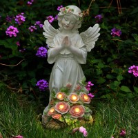 Garden Decor Angel Statue Outdoor Patio Garden Sculptures Statues Solar Yard Decorations Lawn Ornaments Figurines For Outsid