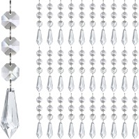 Jishi 30Pk Crystal Icicle Ornaments Christmas Tree Winter Decorations Clear Plastic Hanging Crystals Centerpiece Chandelier Garl