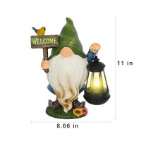 Mortime Garden Gnomes Statue Solar Gnome Figurine Welcome Sign Resin Gnome With Led Lights Patio Yard Lawn Porch Garden Decorat