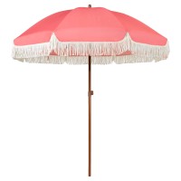 Ammsun 7Ft Patio Umbrella With Fringe Outdoor Tassel Umbrella Upf50 Premium Steel Pole And Ribs Push Button Tilt Pink