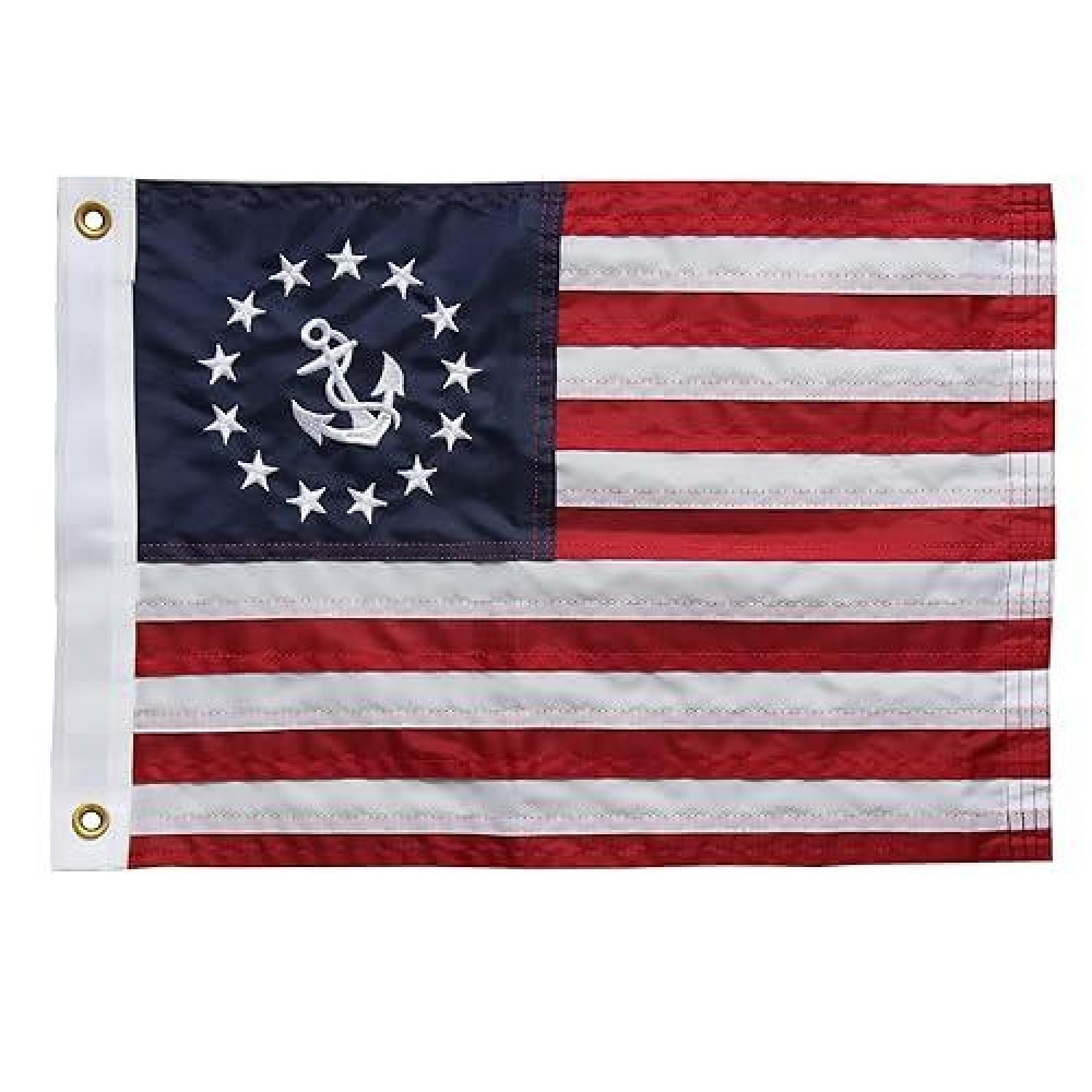 Syii Us Yacht Ensign Sewn Boat Flag 12X18 Inch Made In Usa Embroidery Stars Ensign Nautical American Flags With 2 Brass Grommet