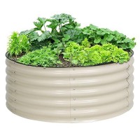 Aoodor 17'' Tall Aluzinc Metal Raised Garden Bed 42'' Round  Outdoor Open-Ended Base Garden Planter Box For Vegetable Flower Herb - Beige