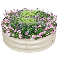 Aoodor 9'' Tall Aluzinc Metal Raised Garden Bed 30'' Round  Outdoor Garden Planter Box For Vegetable Flower Herb - Beige