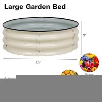 Aoodor 9'' Tall Aluzinc Metal Raised Garden Bed 30'' Round  Outdoor Garden Planter Box For Vegetable Flower Herb - Beige