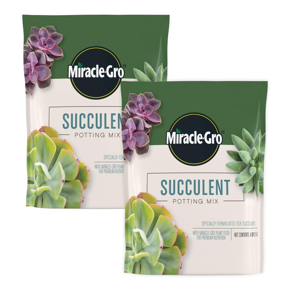 Miraclegro Succulent Potting Mix Fertilized Soil With Premium Nutrition For Indoor Succulents 4 Qt 2Pack