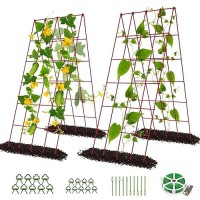 Docred Cucumber Trellis  2 Pack Foldable A Frame Trellis For Raised Bed Climbing Plants  Vegetables  Includes Plant Support Clips  Twist Ties  Plastic Ties- Made From Pvc-Coated Steel