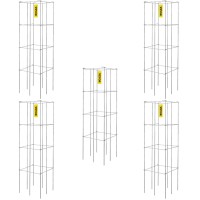 Vevor Tomato Cages 118 X 118 X 461 5 Packs Square Plant Support Cages Silver Pvccoated Steel Tomato Towers For Clim