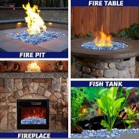 Vchin Cobalt Blue Fire Glass Fire Pit Glass Rocks For Propane Fire Pit Fireplace And Outdoor Decorative 14 Inch Reflective F