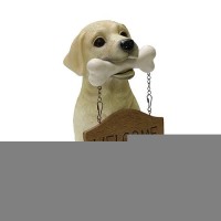 Natures Mark Labrador Retriever Dog Puppy Statue With Reversible Welcome Sign And Go Away Sign Resin Garden Decor 12 H