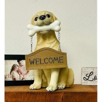 Natures Mark Labrador Retriever Dog Puppy Statue With Reversible Welcome Sign And Go Away Sign Resin Garden Decor 12 H