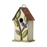 Glitzhome 97 H Hanging Birdhouse For Outdoor Patio Garden Decorative Pet Cottage Wooden Distressed Birdhouse Leaves Rustic W