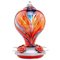 Muse Garden Hummingbird Feeders Blown Glass Hummingbird Feeder Garden Backyard Decor 32Oz Mexican Stripes