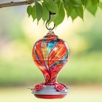 Muse Garden Hummingbird Feeders Blown Glass Hummingbird Feeder Garden Backyard Decor 32Oz Mexican Stripes