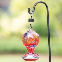 Muse Garden Hummingbird Feeders Blown Glass Hummingbird Feeder Garden Backyard Decor 32Oz Mexican Stripes