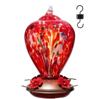 Laelvish Garden Gifts For Mom Mothers Day Hummingbird Feeder 34Oz Hand Blown Glass Hummingbird Feeders For Outdoors Hanging Po