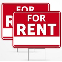 2Pc For Rent Sign With Stand  17 Inches By 13 Inches - Double Sided Signs - Corrugated Plastic - For Rent Yard Sign With Stake