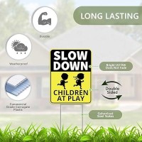 2Pc Slow Down Children At Play Safety Signs For Street With Stakes 13X17 Double Sided Signs Corrugated Plastic Cautio