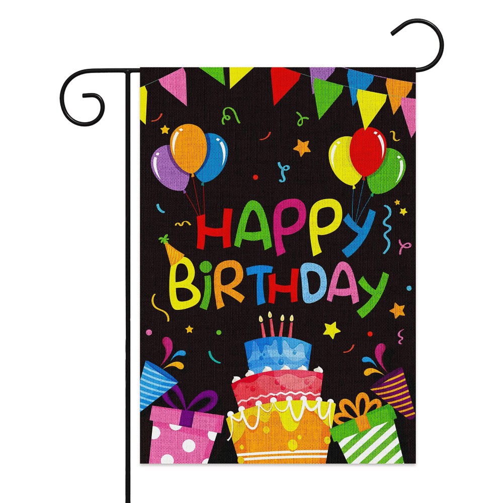 X1Zuue Happy Birthday Garden Flag Burlap Yard Signs Vertical Double Sided Readable Birthday Cake Banner House Flags Poster Party