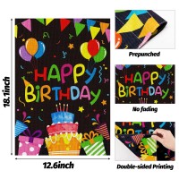 X1Zuue Happy Birthday Garden Flag Burlap Yard Signs Vertical Double Sided Readable Birthday Cake Banner House Flags Poster Party