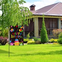 X1Zuue Happy Birthday Garden Flag Burlap Yard Signs Vertical Double Sided Readable Birthday Cake Banner House Flags Poster Party