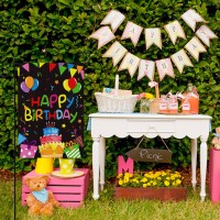 X1Zuue Happy Birthday Garden Flag Burlap Yard Signs Vertical Double Sided Readable Birthday Cake Banner House Flags Poster Party