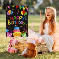 X1Zuue Happy Birthday Garden Flag Burlap Yard Signs Vertical Double Sided Readable Birthday Cake Banner House Flags Poster Party