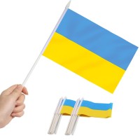 Anley Ukraine Mini Flag 12 Pack Hand Held Small Miniature Ukrainian Flags On Stick Fade Resistant Vivid Colors 5X8 Inch