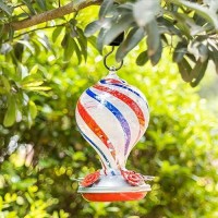 Laelvish Garden Hummingbird Feeders For Outdoors Hanging  32Oz Hand Blown Glass Hummingbird Feeder  4 Perch Ant Moat Leakproof  Garden Decor Bird Gifts For Mom Women Men (Freedom Balloon)