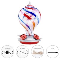 Laelvish Garden Hummingbird Feeders For Outdoors Hanging  32Oz Hand Blown Glass Hummingbird Feeder  4 Perch Ant Moat Leakproof  Garden Decor Bird Gifts For Mom Women Men (Freedom Balloon)