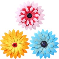 Hotop 3 Pcs Metal Flower Wall Art 3D Daisy Decor Multiple Layer Hanging Rustic Farmhouse Boho Style Decorations For Indoor Outdo