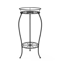 Faithland Plant Stand Metal Planter Holder Indoor Outdoor 2 Tier Round Potted Supports Rack Corner Display Shelf Black Tall